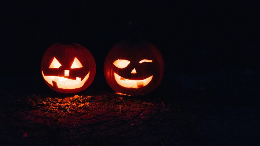 Two lit Jack o Lanterns